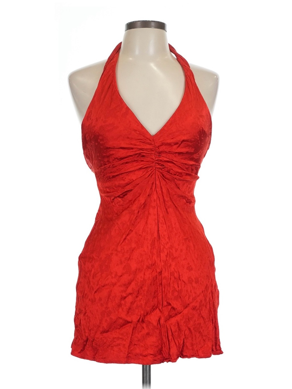 Zara Bright Red Textured Mini Dress